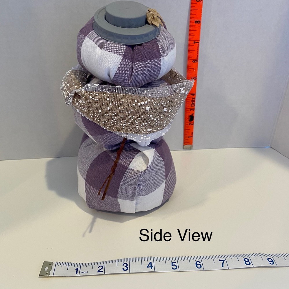 Snowman Plaid Fabric Stuffed Light Purple White - Picture 4 of 5